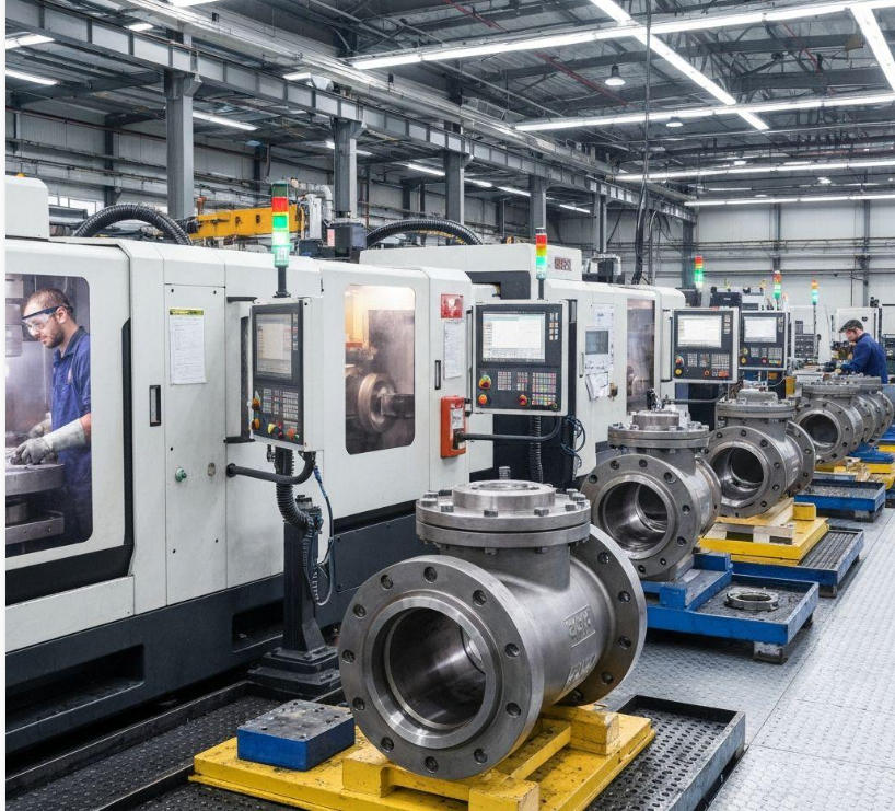 Industrial valve manufacturing at partner factory
