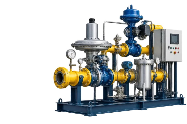 Gas pressure regulating and metering skid